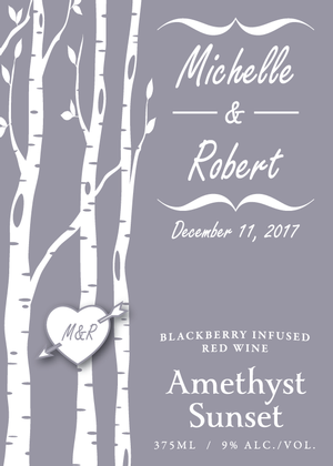 Amethyst Sunset 375ml custom label - birch trees - front